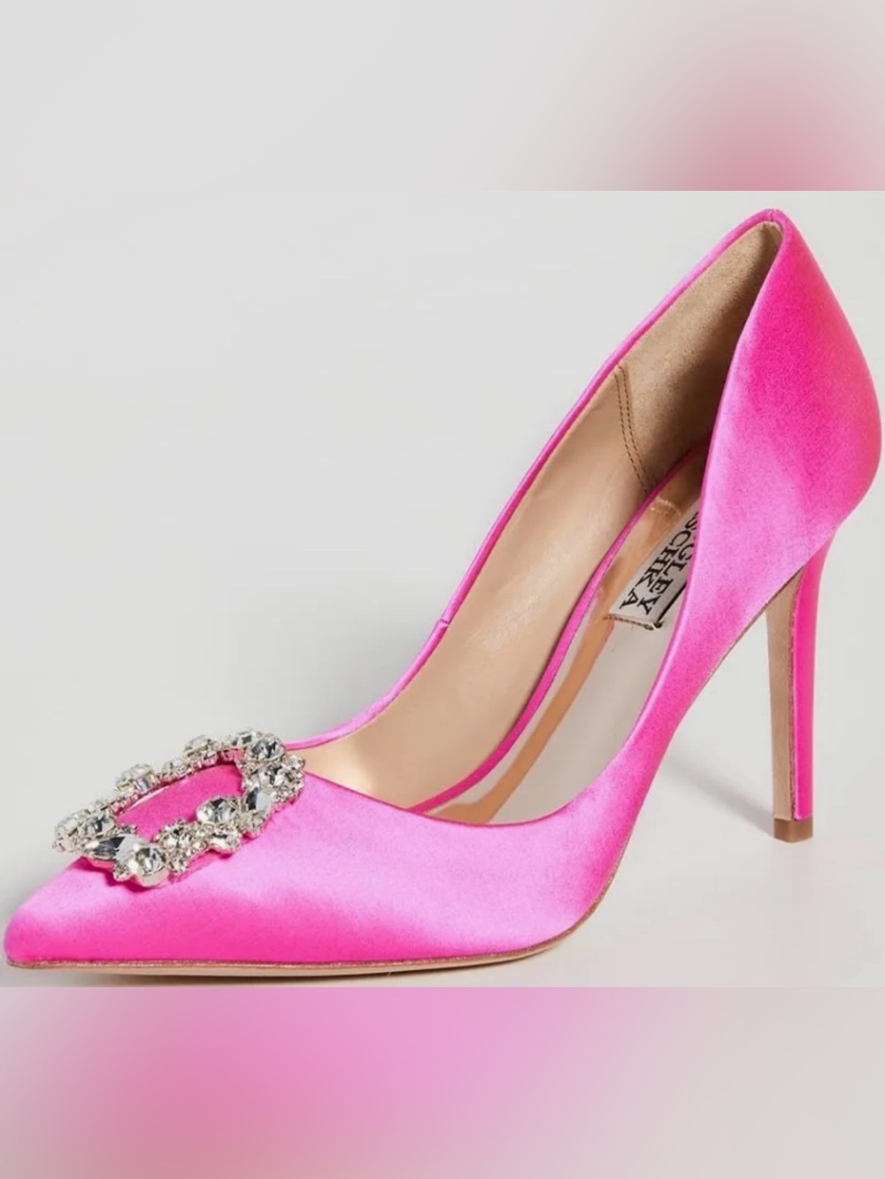 Badgley Mishchka Cher crystal embellished satin pumps pink 7.5 EUC bridal heels